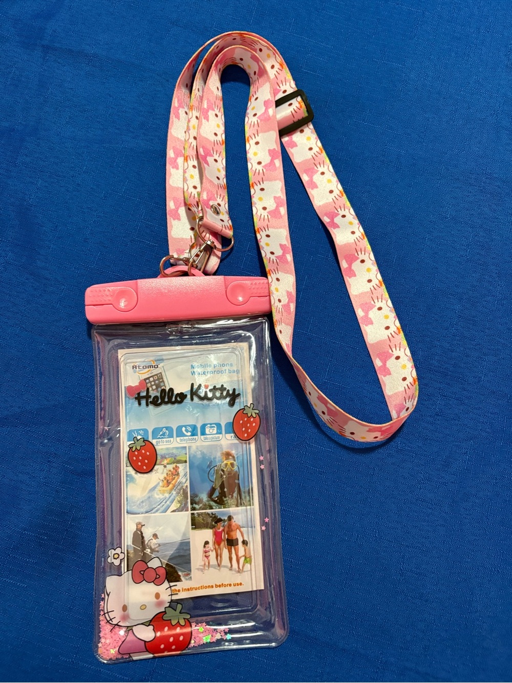 Hello Kitty Pink waterproof phone pouch with clear frame & matched lanyard